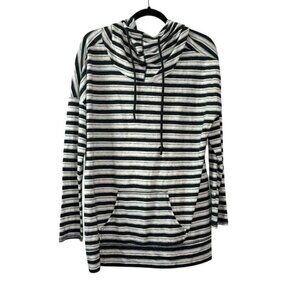 Maurices XL Black & White Striped Hooded Pullover Top With Front Pocket